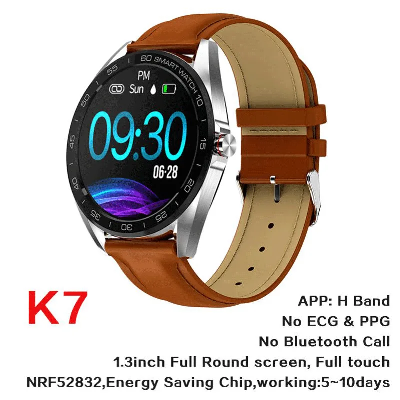 Brown leather K7 Смарт-часы спортивные водонепроницаемые L7 BTcall SmartWatch HRV отчет сердечного ритма Монитор артериального давления часы фитнес-браслет - Цвет: Brown leather