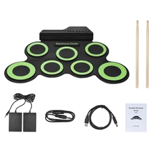 Portátil eletrônico tambor digital usb 7 almofadas rolo acima tambor conjunto de silicone kit almofada tambor elétrico com baquetas pé pedal(China)