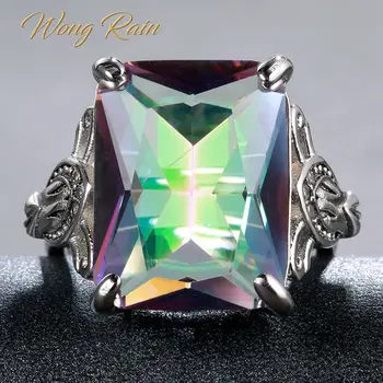 

Wong Rain Vintage 100% 925 Sterling Silver Huge Mystic Rainbow Topaz Gemstone Wedding Engagement Ring Fine Jewelry Wholesale