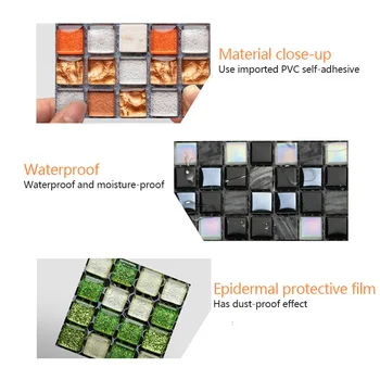 10pcs Waterproof Self Adhesive 3D Mosaic Wall Decal Peel Stick Wall Stickers Vinyl Tile Kitchen Bathroom Backsplash Home Decor