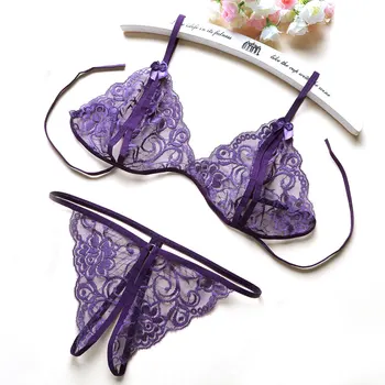 

New 8 Colors Women Sexy Lingerie Sets Lace Transparent Bra Purple Back Bandage Bra Set Florals Embroidery Underwear Set Lenceria