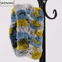 2025 New Winter Women Real Fur Ring Scarf Knit Genuine Fur Neck Wraps Headbands Girls Elastic Warm Soft Rex Rabbit Fur Scarves
