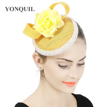 

Yellow floral chic show millinery caps headband bride wedding fasihon hair accessories cocktail nice fascinators hats 6pcs/lot
