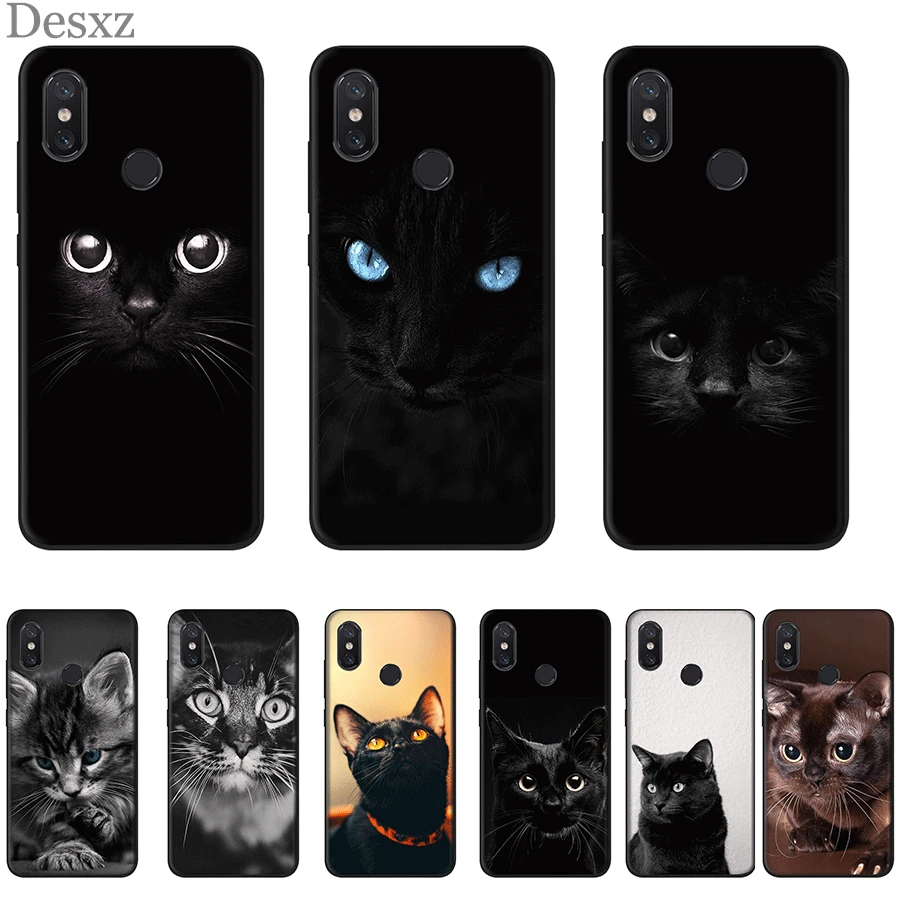 Mobile Phone Case Silicone For Xiaomi Mi 8 Lite A1 A2 9 Redmi Note 5 6 7 Pro 6A 4X F1 Cover Black Cat Staring Eye On |