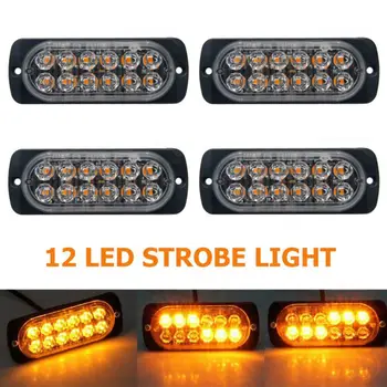 

4pcs Car truck Warning lamp 12LED Car Flash Truck Emergency Light Bar Hazard Strobe Warning Lamp 12V-24V Auto Strobe Accessory