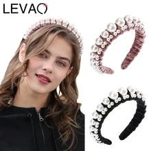 LEVAO Female Pearl Winding Headband Bezel Turban Women Novelly Hairbands Velvet Girls Hair Accessories Headwear Head Hoop Solid