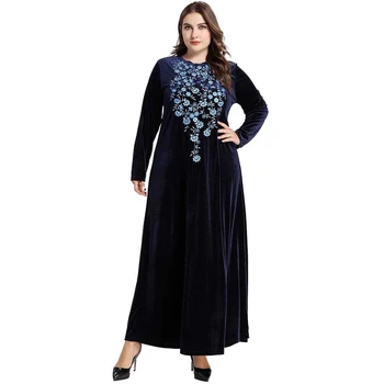 

2019 Autumn Islamic Dress Abaya Muslim Moroccan Kaftan Arabic Robe Musulmane Velvet Long Sleeve Turkish Caftan Dubai Arab 9151