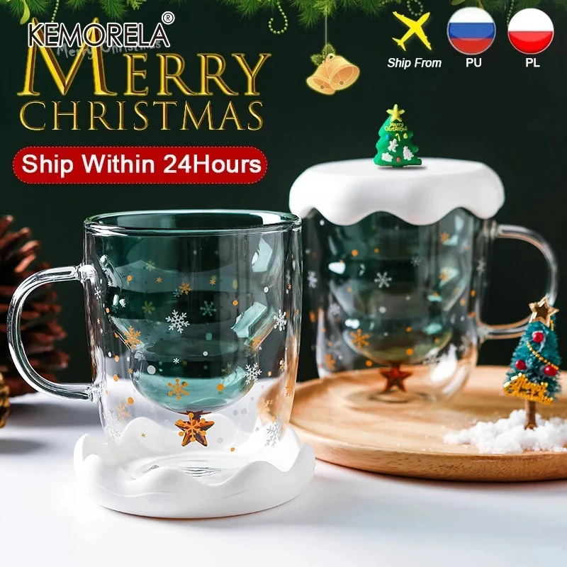 Viral Christmas tree Glass Cup with Coaster top