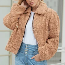 Sfit Женское пальто из искусственного меха на осень и зиму, пушистая плюшевая куртка, пальто размера плюс, верхняя одежда с длинным рукавом и отложным воротником, короткое пальто для женщин