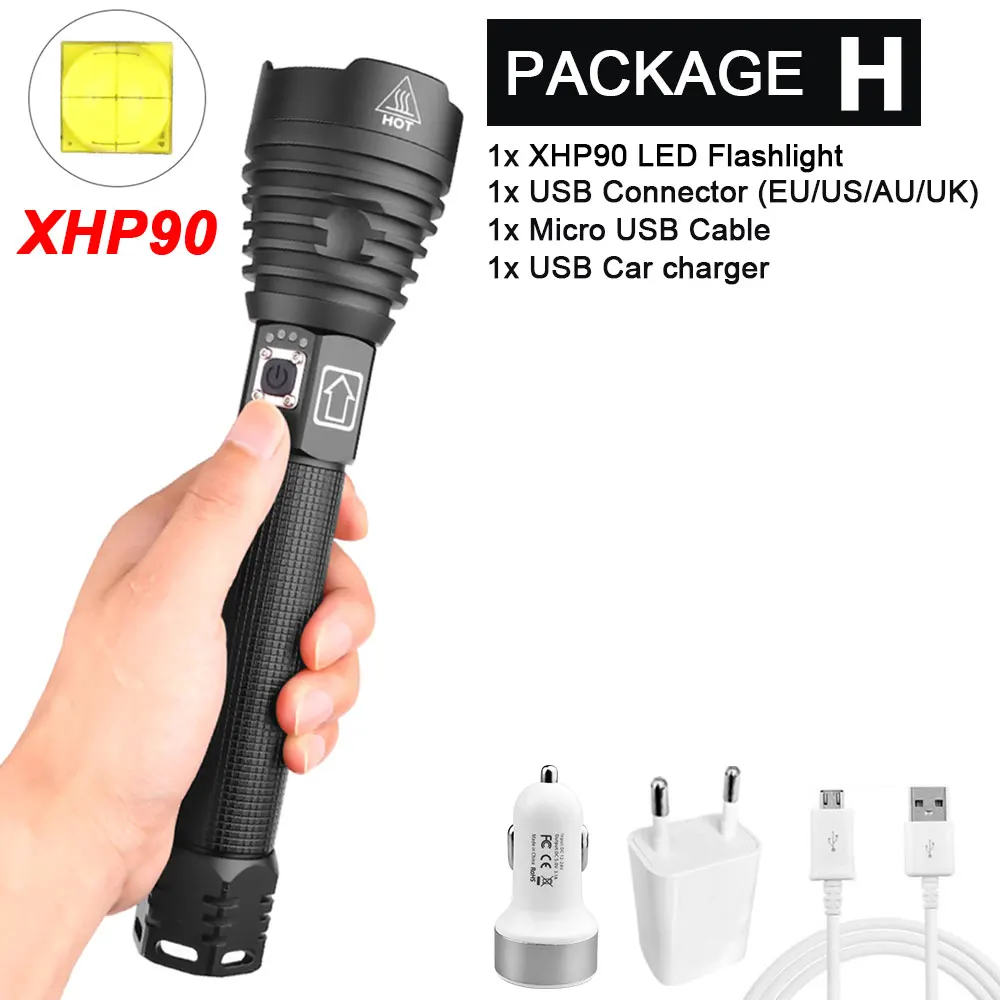 Супер яркий XLamp XHP90 самый мощный Usb масштабируемый светодиодный флэш-светильник XHP70/50 Охотничий Тактический флэш-светильник фонарь 26650 18650 - Испускаемый цвет: Package H-XHP90
