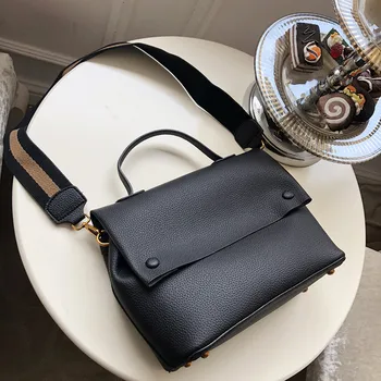

Designer Cover Shoulder Bag Luxury Matte Pu Handbags Wide Striped Strap Crossbody Bag Purses Casual Large Capacity Buckets Bag