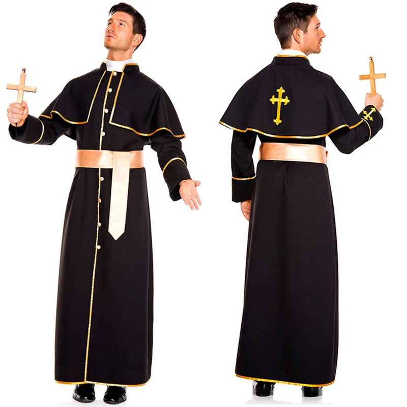 

Adult Pastor Priest Monk Robe Costume Suit Godfather Missionary Priest Serving Priest Serving Halloween Clothing