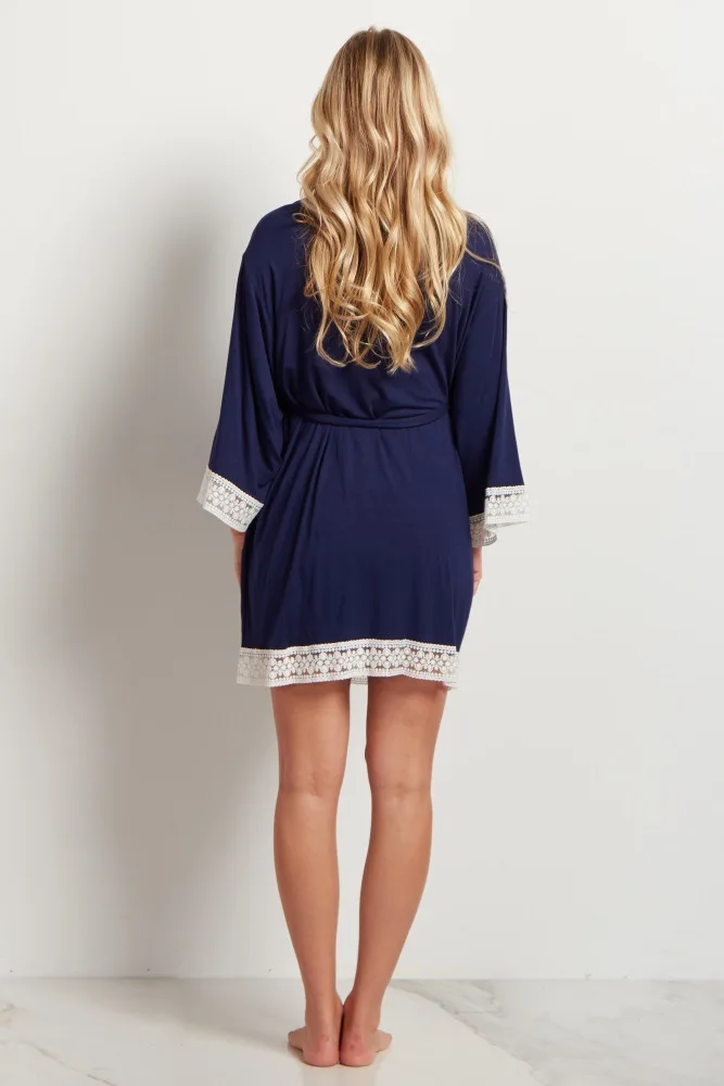 Maternity Robe Nightwear Lace Trim Half Sleeve Nightgown Sleepwear Breastfeeding Pajamas Pregnancy Labor Delivery Nursing Pijama (5)