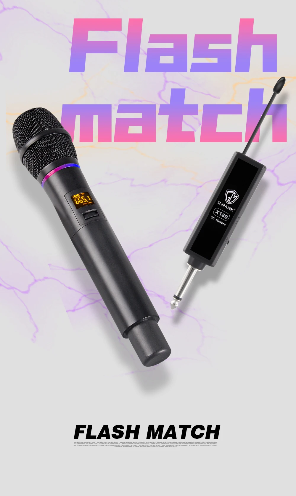 G-MARK X180 UHF беспроводной микрофон Динамический Караоке ручной микрофон вспышка молния регулировка частоты металлический корпус 100 м
