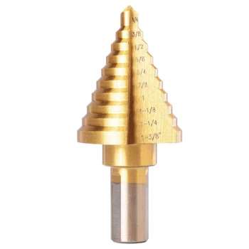 

1/4 - 1-3/8 inch Titanium Steel Metal UNI Variable Stepped Down Drill Bit Unbit Tool Gold