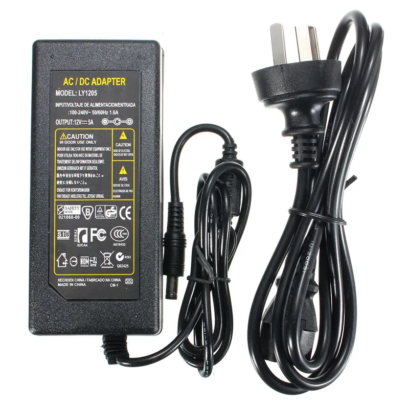 AC 100-240V к DC 12V 5A 60W адаптер питания зарядное устройство адаптер для светодиодной ленты светильник выходной интерфейс 5,5mm x 2,1mm
