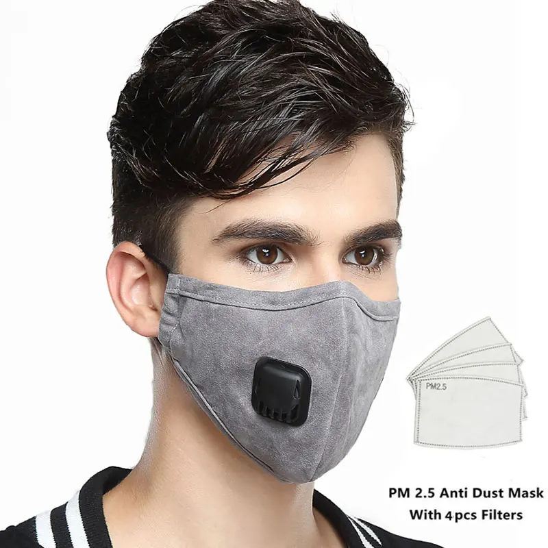 

Kpop Cotton mask Anti Dust Pollution Flu Mouth Face Mask with 4pcs Carbon Filter KN95 Respirator Antiviral PM2.5 Black face Mask
