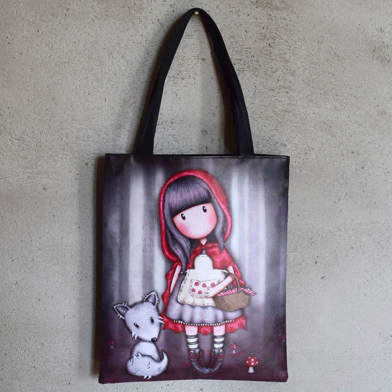 Bolso de hombro informal para mujer, bolsa a la moda con estampado de dibujos, de lona, bonita, de alta calidad, para escuela y para ir de compras