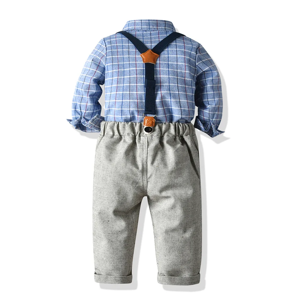 Baby boy clothes Boy plaid shirts with overalls fashion kids 2PCS Sets gentleman casual children Autumn sets
