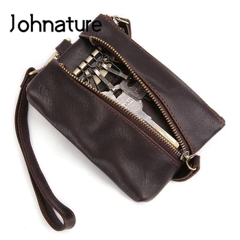 

Johnature Genuine Leather Key Bag 2020 New Casual First Layer Cowhide Men Wallet Keys Multifunction Key Holder Retro Coin Purse