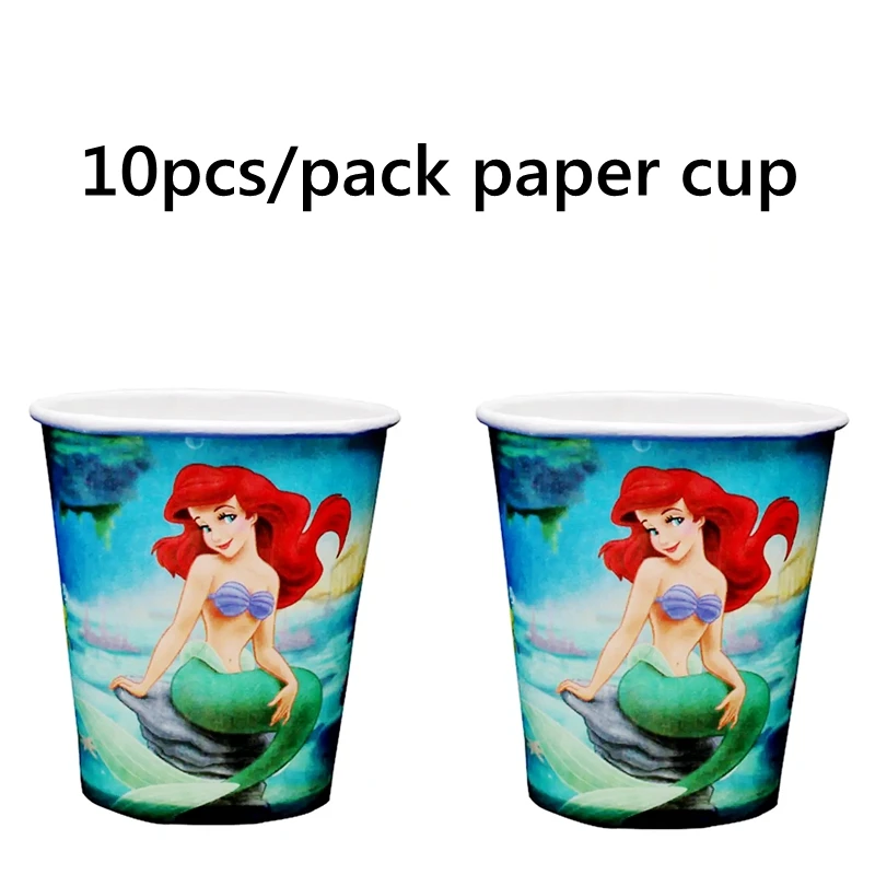 10pcs cups Маленькая Русалка принцесса тематическая вечеринка на день рождения свадебные обертки для украшения кексов Торт Топперы попкорн Коробка лоток баннер овсянка - Цвет: 10pcs cups
