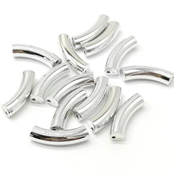 Gold Color Silver Bent Pipe Beads for Jewelry Making, 8x33mm, Pack of 10 (Silver)
