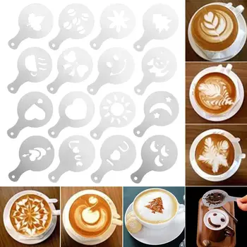 

16Pcs Coffee Stencils Set Drawing Tools Maker Fancy Coffee Printer Model Plastic Template Mold for Kitchen Coffeeware