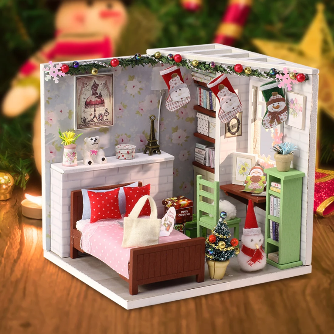 

DIY Creative Handmade Theme Wooden Cabin Assembly Building Model Toy Set with Light - Christmas Cottage M-009FM-SD