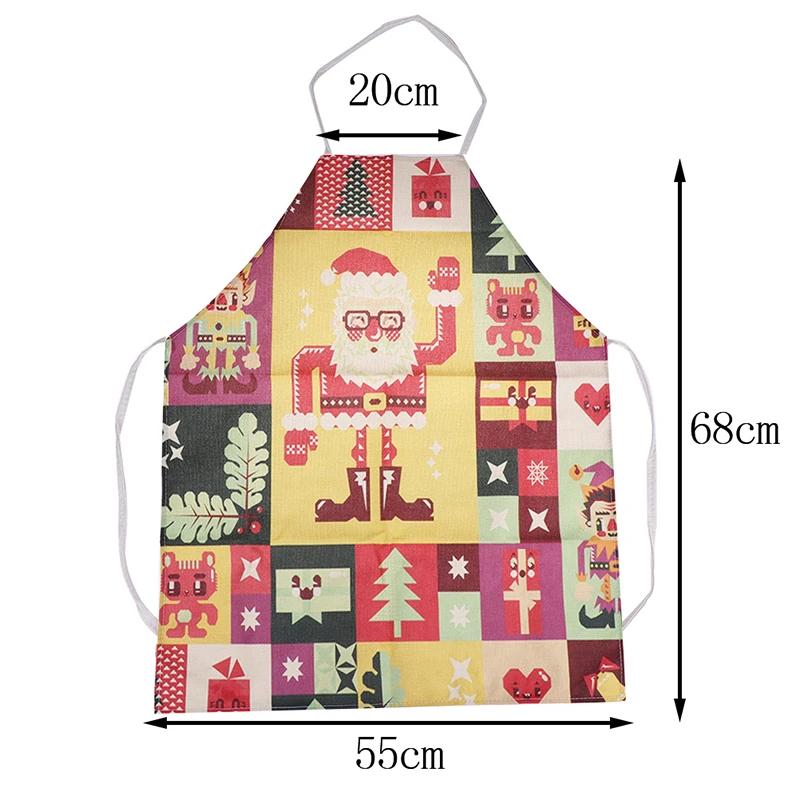 1Pcs Red Christmas Apron Pinafore Cotton Linen Aprons Home Kitchen Cooking Baking Cleaning Accessories Adult Bibs