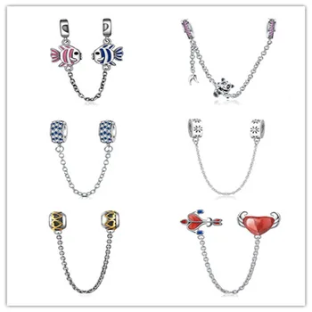 

Xiaojing 925 Sterling Silver Fish Panda Safety Chain Charm Fit Pandora Bracelet Jewelry Making for Mother Gift Free Shipping