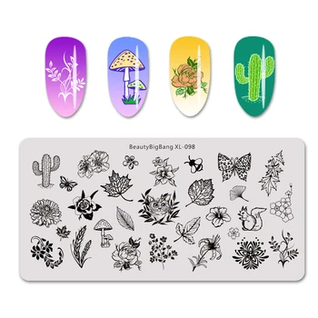 

BEAUTYBIGBANG 1Pcs Rectangle Nail Stamping Plates Mixed Pattern Nail Art Image Stamp Templates Stencils