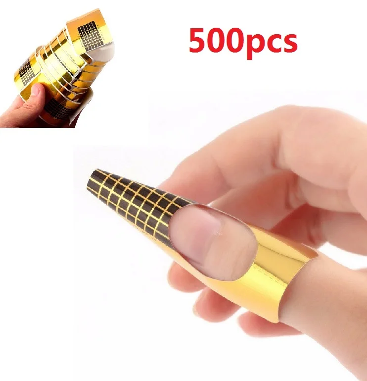 ELECOOL 500PCS Golden Nail Form Tips for Acrylic UV Gel Tip Extension Horseshoe Art Guide FormNail Polish Wholesale | Красота и
