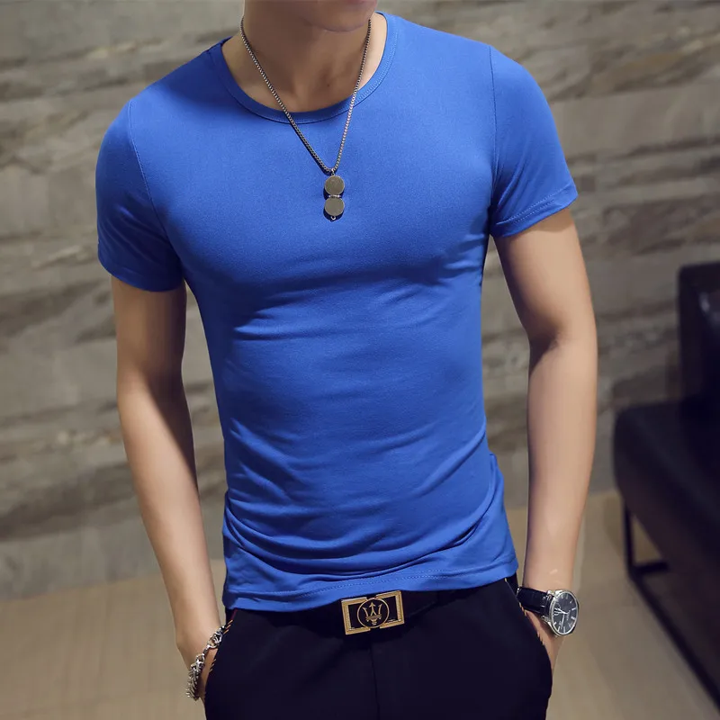 

AliExpress Summer Men's Solid Color Short Sleeve T-shirt Korean-style Casual Crew Neck Base Shirt Men'S Wear