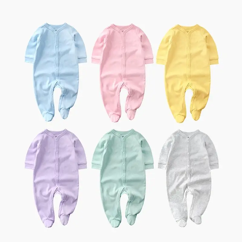 

2023 New Fashion Baby Girl Clothes Baby Romper For Newborn Cloting Spring And Autumn Costume Cotton Pure Color O-neck Jumpsuit