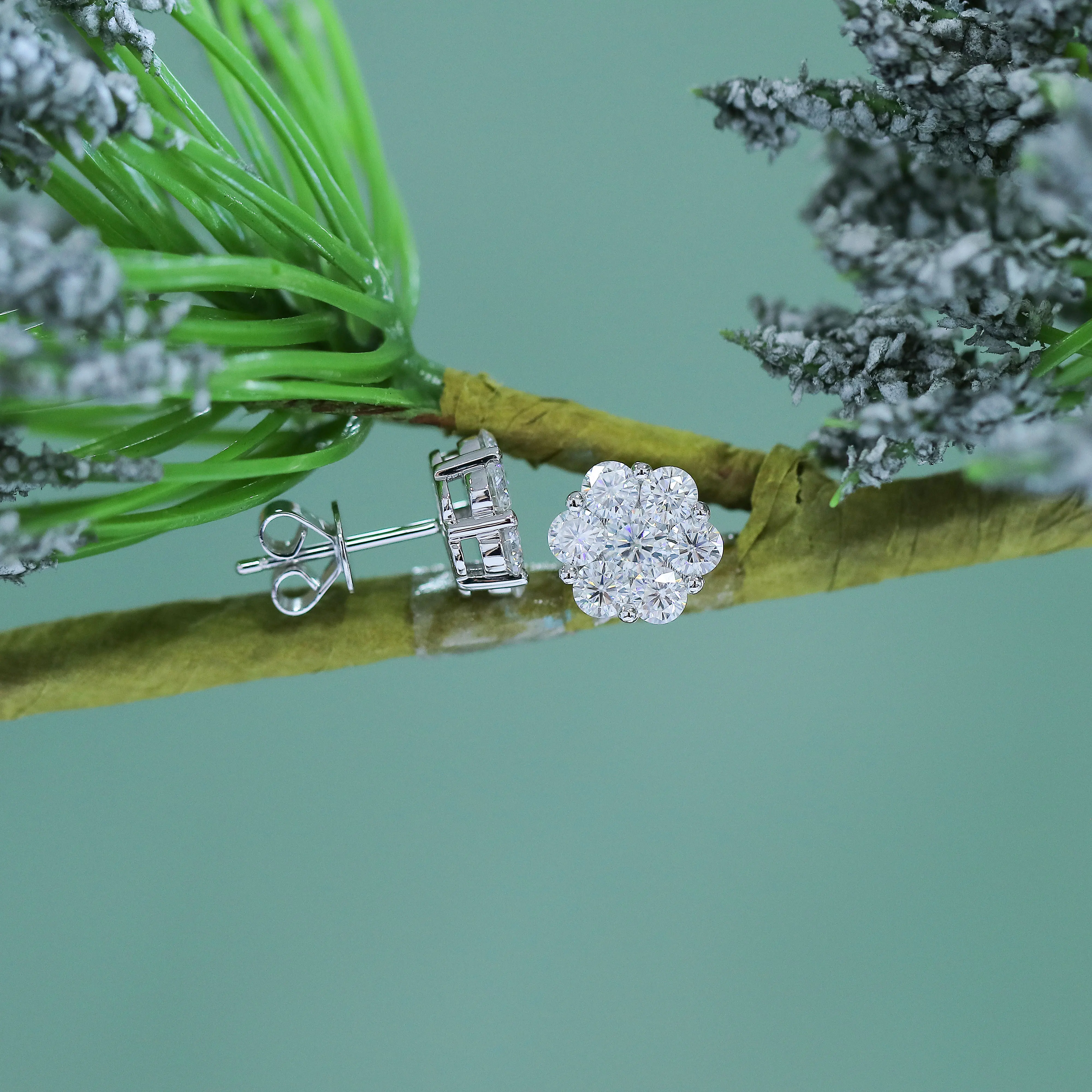 Женские однотонные серьги гвоздики с муассанитом в форме цветка|stud earrings|earrings