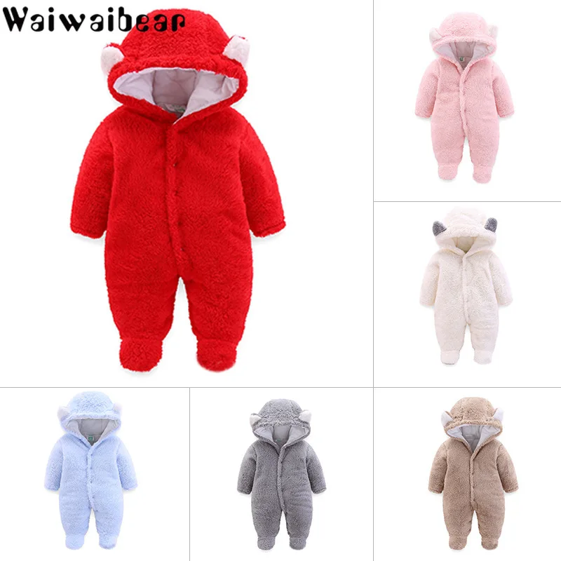 

Newborn Baby Winter Hoodie Clothes Infant Baby Girls&Boys Warm Climbing Outwear Rompers Thickening Fluff Jumpsuit Solid Color