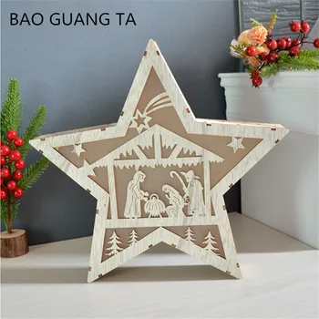 

BAO GUANG TA Wooden Stars Figurines Decor Night Lights Window Scene Christmas Tree Festival Decorations Holiday Gifts A1929