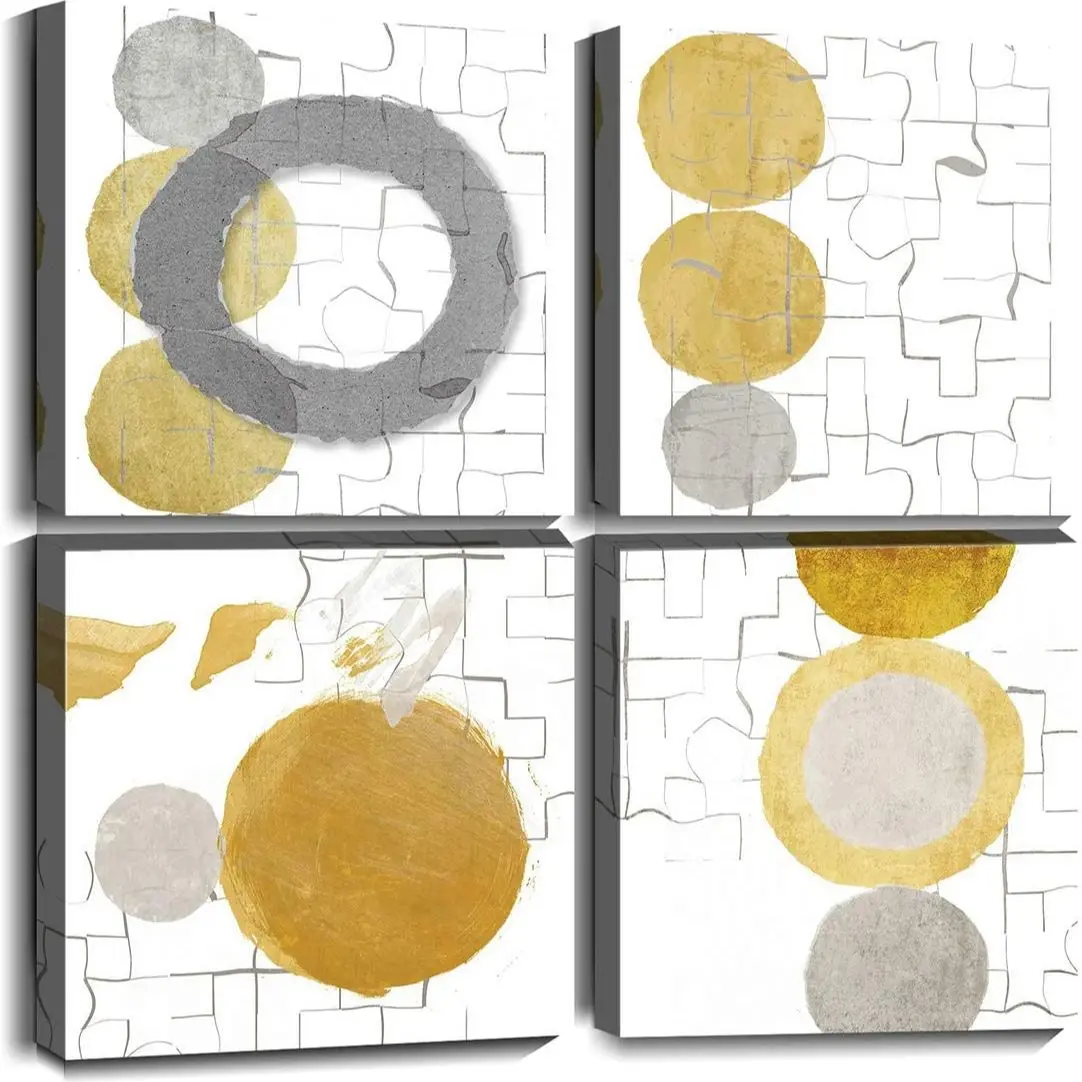 

4 Pieces Abstract Geometry Yellow Circle Nordic Modern Posters Pictures Canvas Wall Art Home Decor Paintings Bedroom Decorations