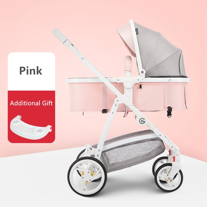 Высокая Ландшафтная детская коляска амортизирующая коляска с подвеской реверсивная переносная детская коляска для путешествий для новорожденных - Цвет: Pink