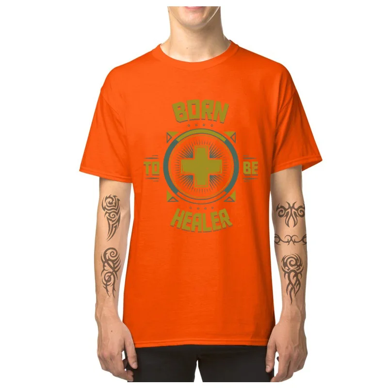 Born_to_be_Healer__1400 Normal T-Shirt for Men 100% Cotton Summer/Fall Tops Tees Tee Shirts Short Sleeve Newest Round Neck Born_to_be_Healer__1400 orange