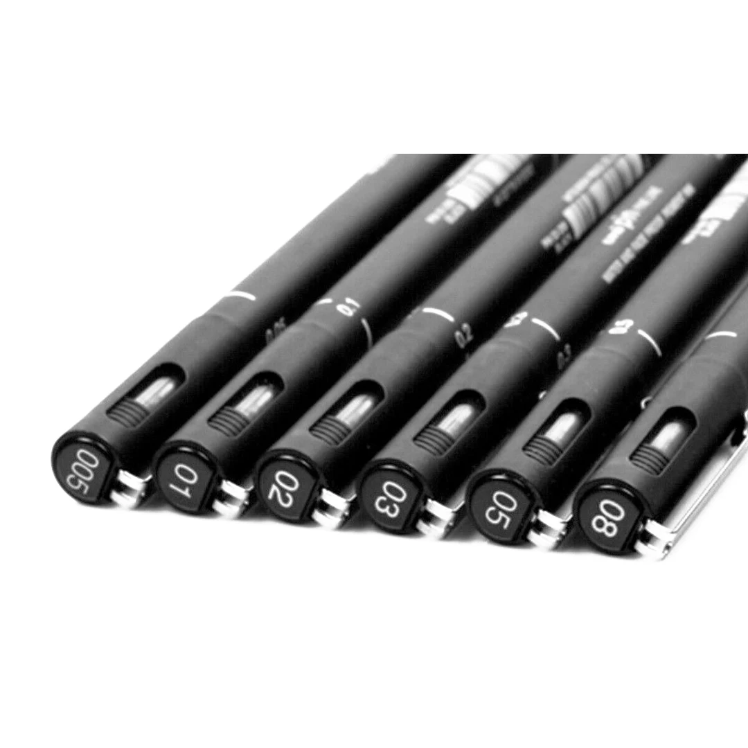 6Pcs Needle Archival Pen Black Fineline Pen Ball Pin Drawing Fineliner Pen 005 01 02 03 05 08 Needle Archival Pen