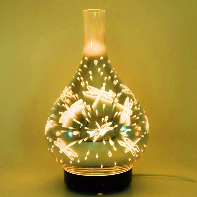 3D Стрекоза фейерверк стекло в форме вазы увлажнитель воздуха с 7 цветов светодиодный ночник Арома эфирное масло диффузор тумана