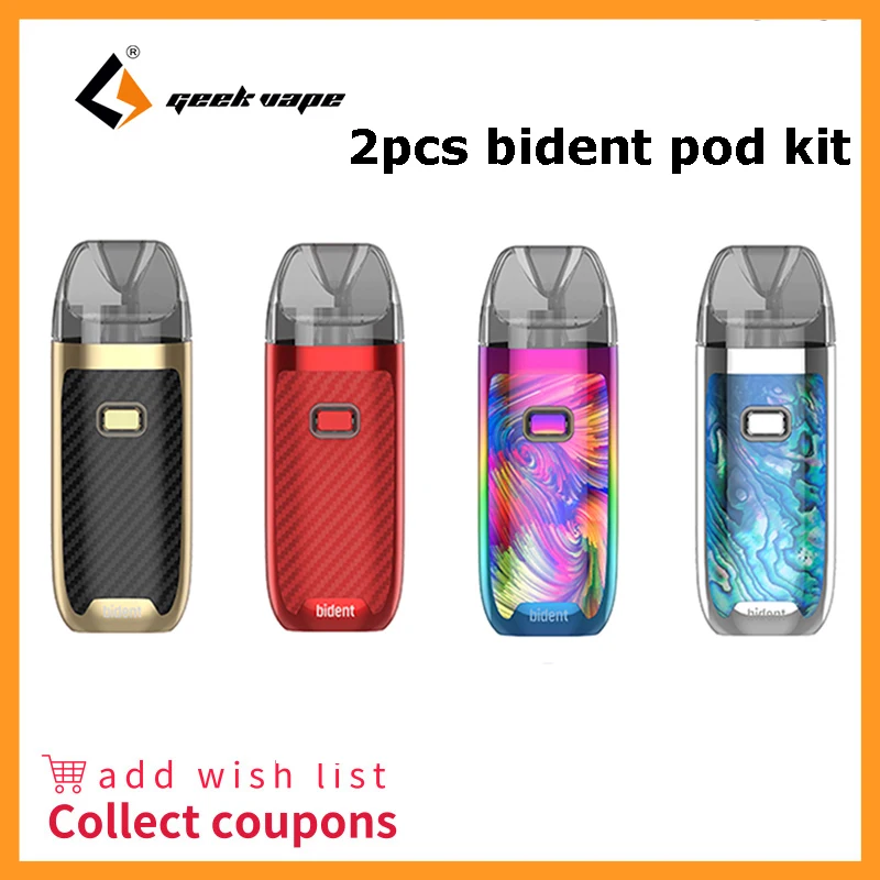 

2pcs/lot GeekVape Bident pod Kit 950mah battery Capacity 2ml/3.5ml pod 3 Output Modes fit AS Chip MTL/DTL Vape Kit vs pasito