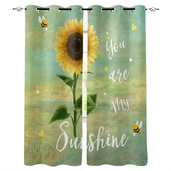 

You Are My Sunshine Sunflower Bee Window Curtains Living Room Kitchen Curtains for Bedroom Left and Right Biparting Open