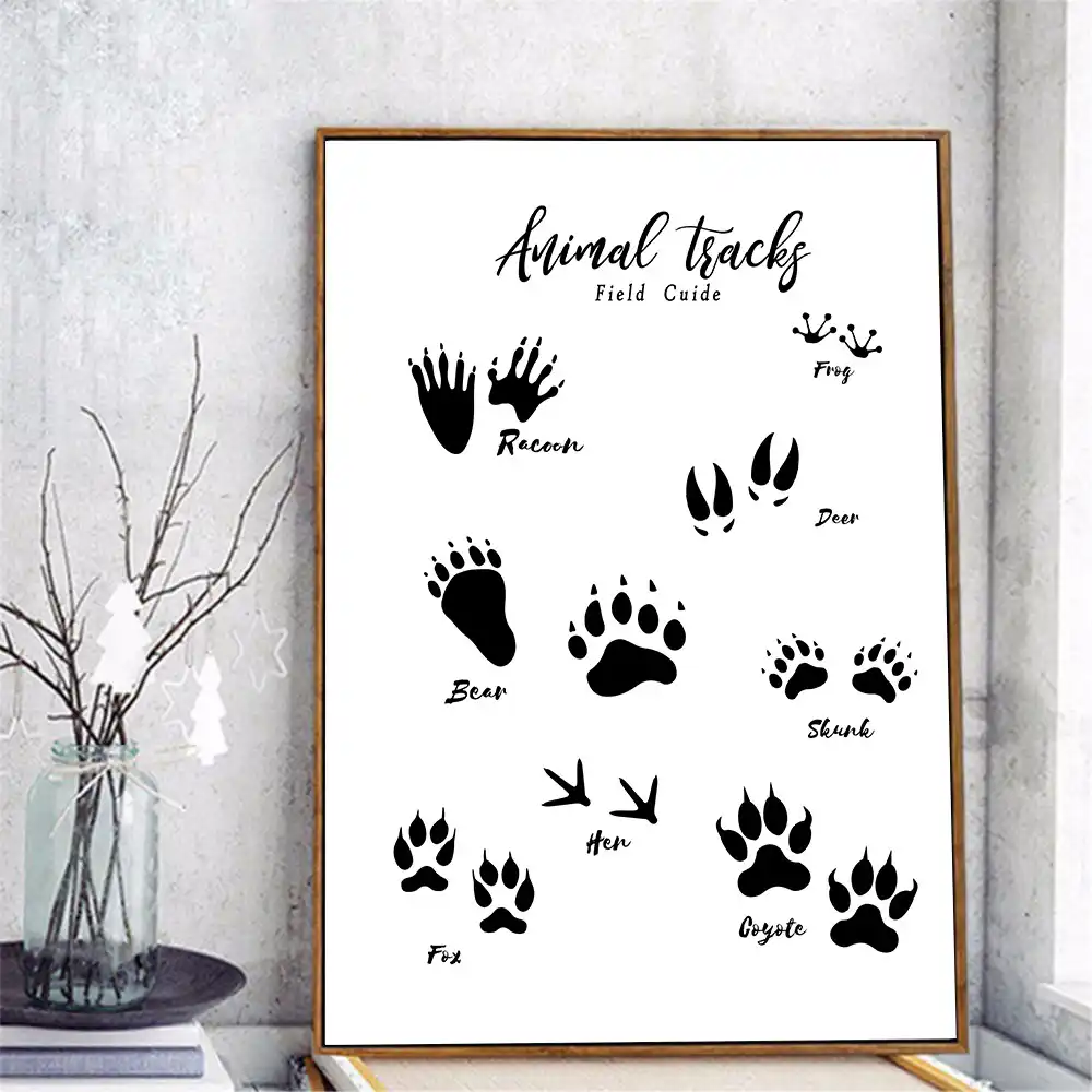 動物の追跡足跡キャンバス絵画黒と白の壁アートプリントポスタークマの足壁絵素朴な自然の装飾ホーム 絵画 書道 Aliexpress