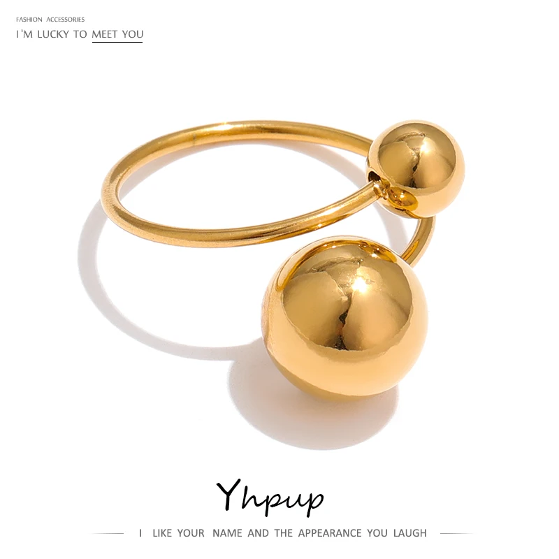 Anel com esfera dourada ajustável anel moda para mulher_voghion.com
