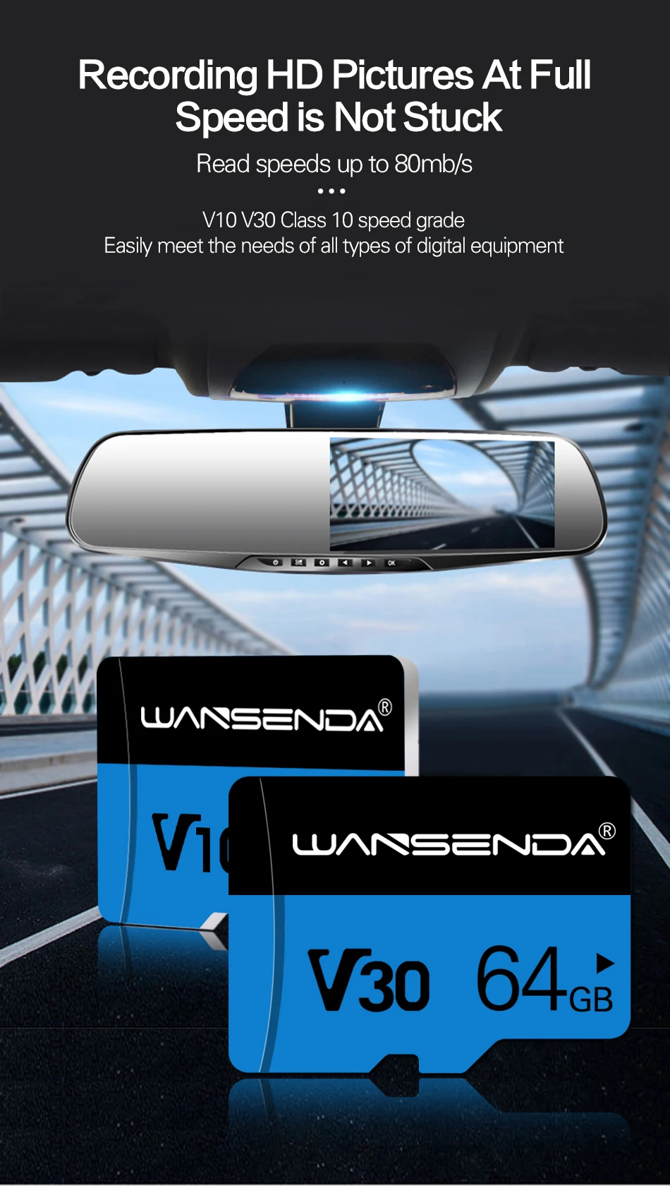 Оригинальная WANSENDA карта Micro SD, карта памяти MicroSD, TF карта, класс 10, 16 ГБ, 32 ГБ, 64 ГБ, 128 ГБ, карта 4K с бесплатным адаптером