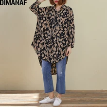 

DIMANAF Women Blouse Shirts Spring Summer Lady Tops Tunic Oversize Chiffon Vintage Leopard Loose Casual 2021 Long Sleeve Korea