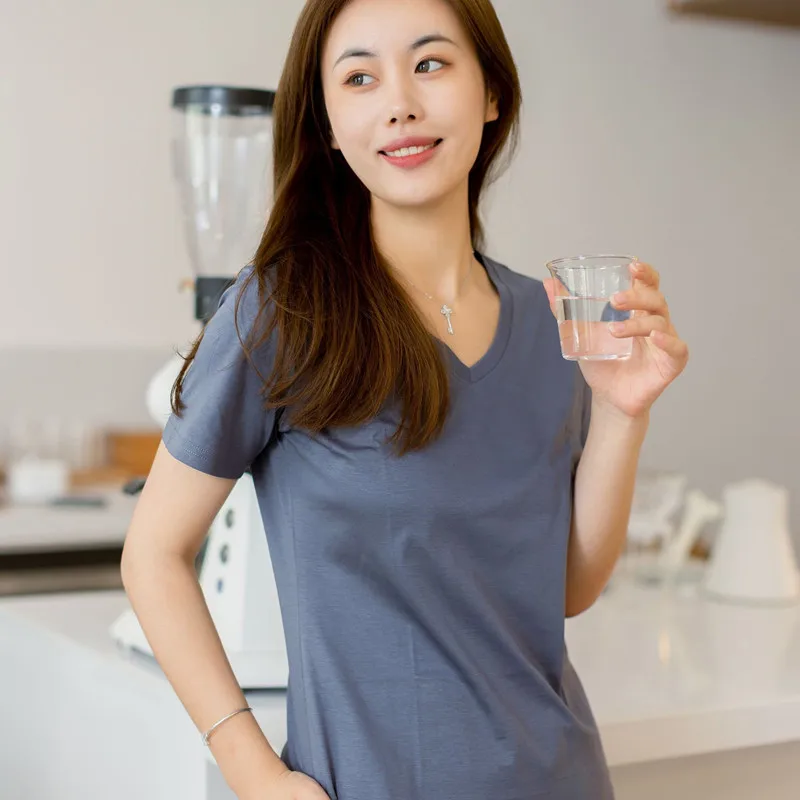 

Новинка MRMT 2024, белая футболка из мерсеризованного хлопка с коротким рукавом, женская летняя однотонная Универсальная футболка из чистого хлопка с V-образным вырезом