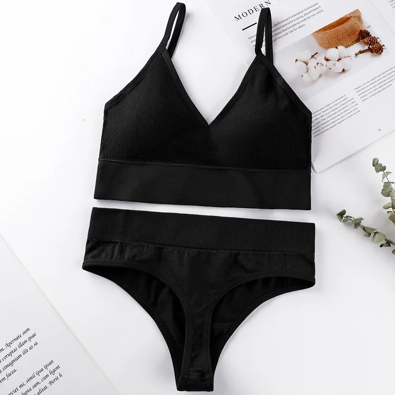 plus size underwear sets 2PCS Bra and Panty Set Sexy Lingerie Set Bra Brief Sets Underwear Women Backless Bralette Thong Panties For Women Tank Crop Top bralette sets Bra & Brief Sets